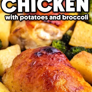 Honey Mustard Sheet Pan Chicken Thighs with Broccoli and Potatoes recipe by Cheerful Cook.