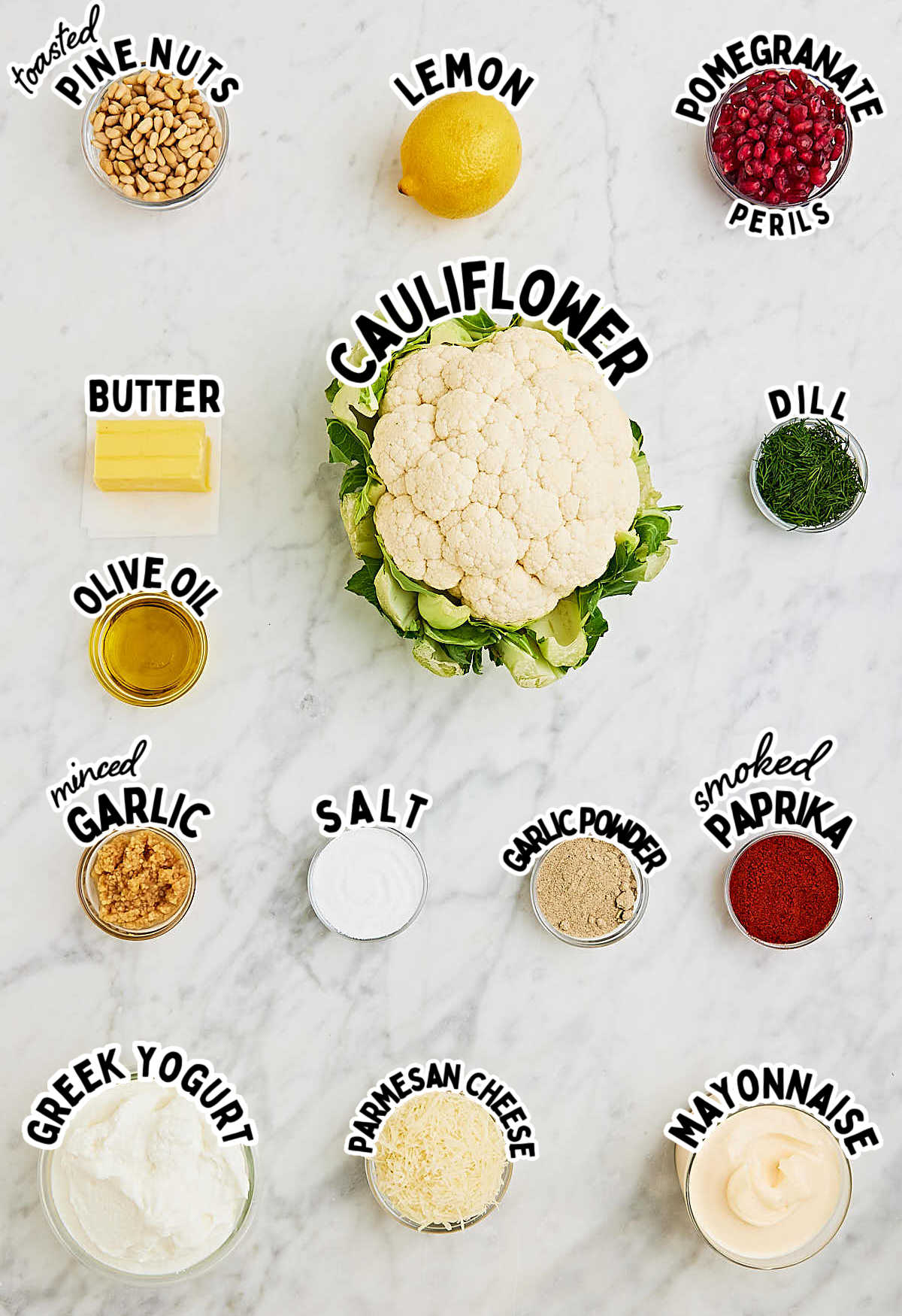 Ingredients needed to make a Whole Roasted Cauliflower.