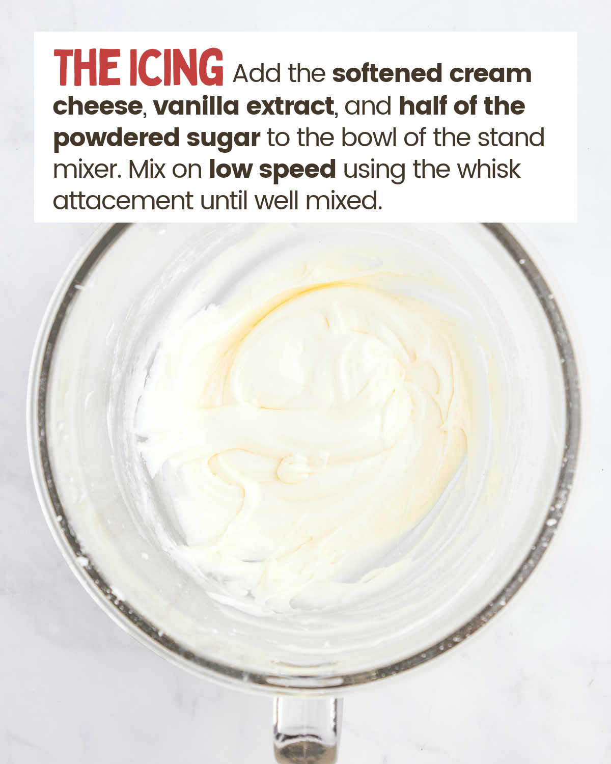 Icing mixture in a glass bowl.