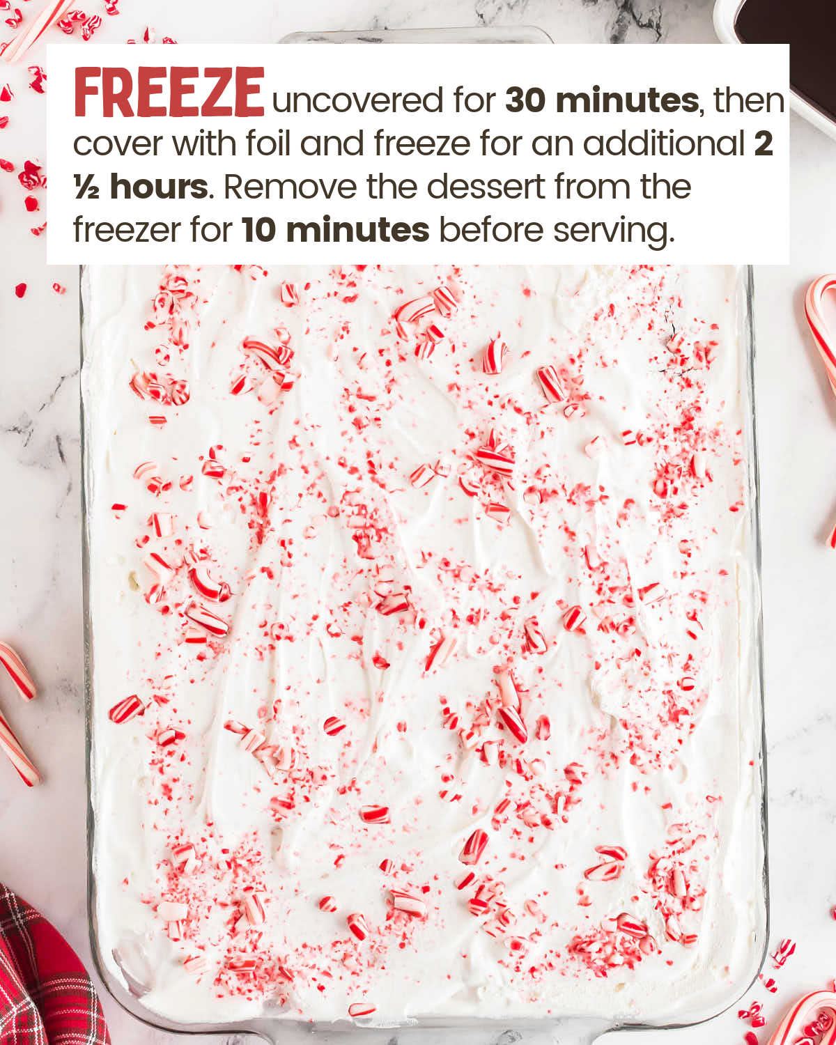 Frozen Christmas Icebox cake in a baking dish.