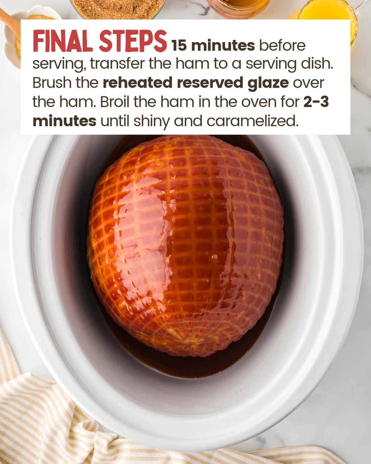 Glazed ham in a crockpot.