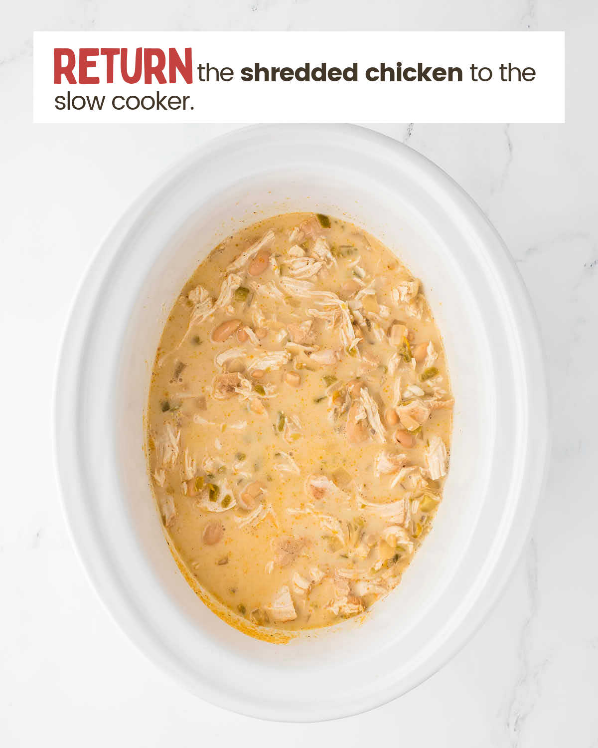 White Chicken Chili in a slow cooker.