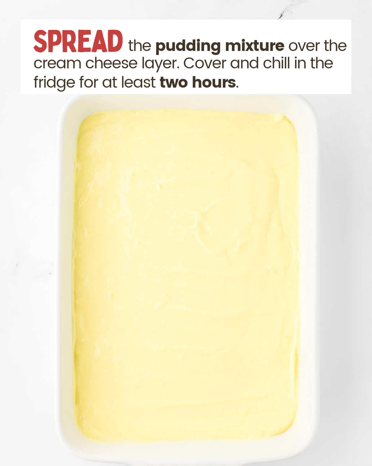 Lemon Pudding layer in a in a baking dish.