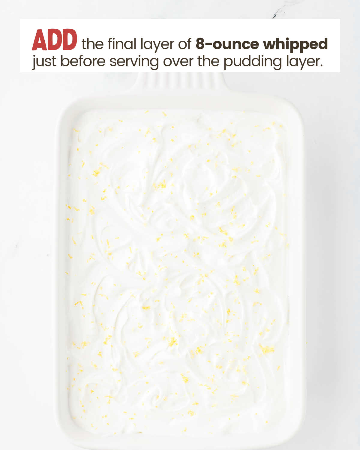 Lemon Lush dessert in a baking dish.