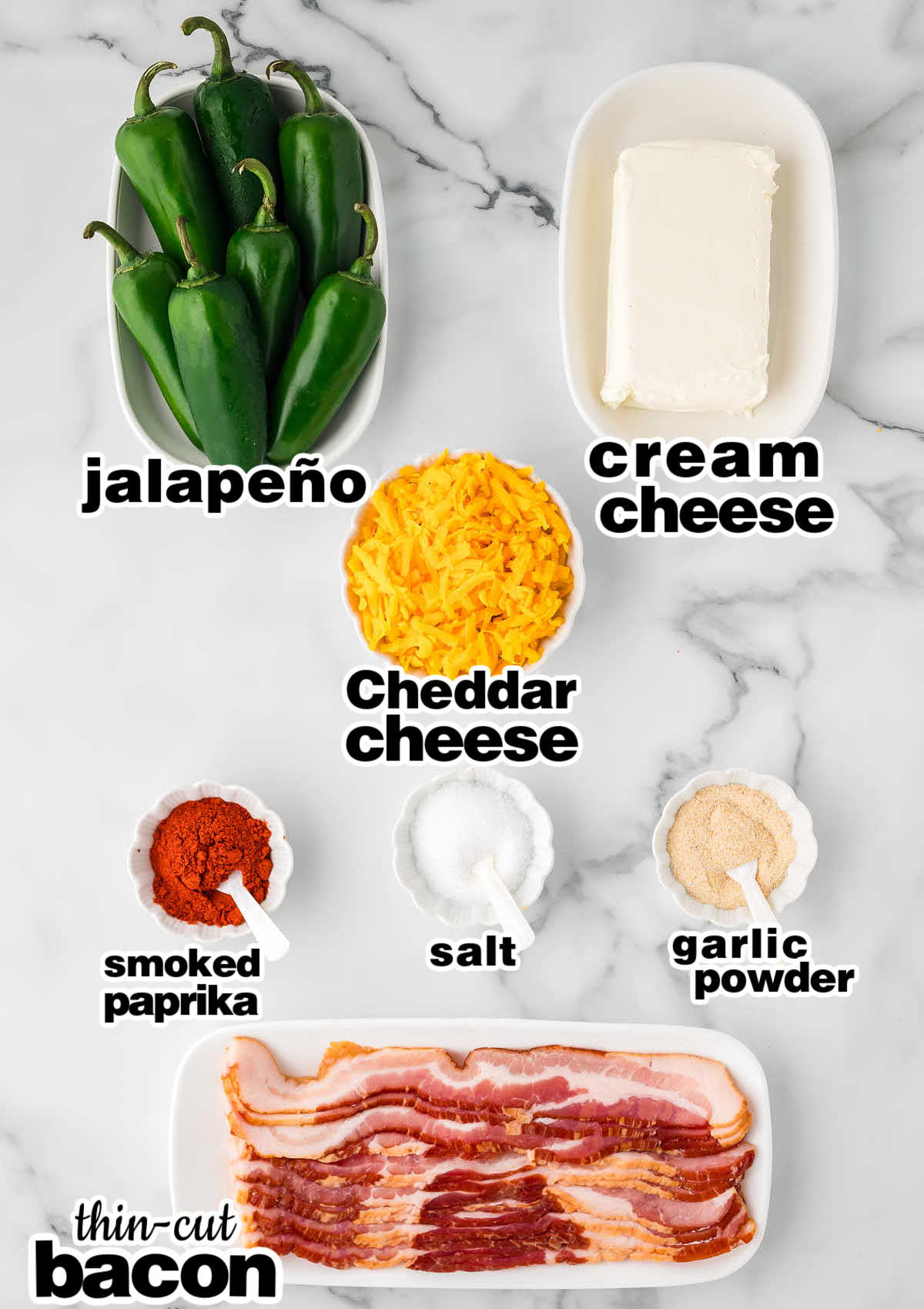 Ingredients needed to make Bacon Wrapped Jalapeno Poppers.