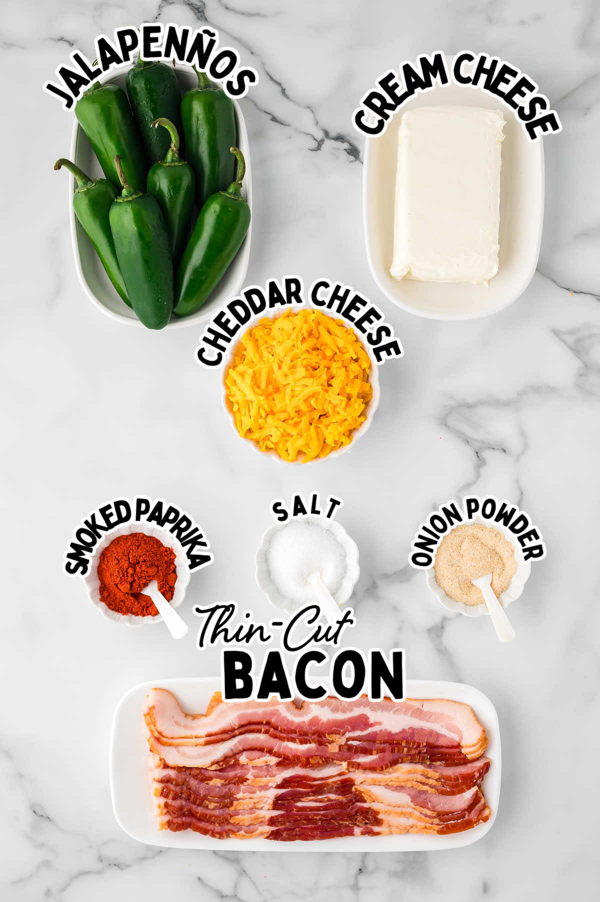 Ingredients needed to make Bacon Wrapped Jalapeno Poppers.