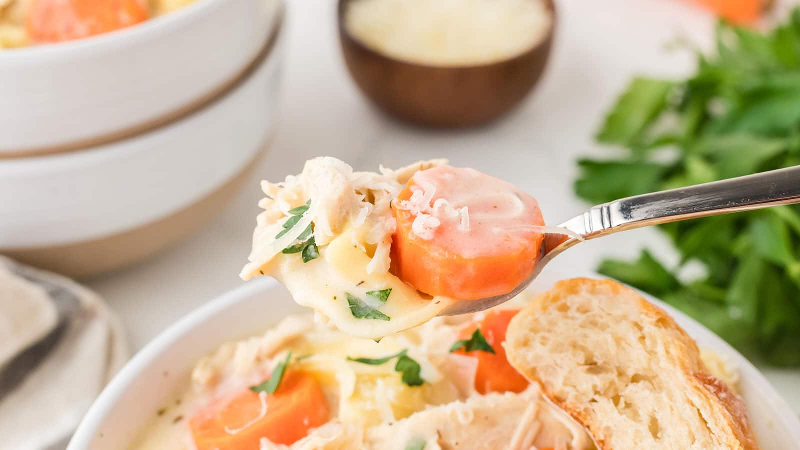 Chicken Tortellini Soup recipe by Cheerful Cook.