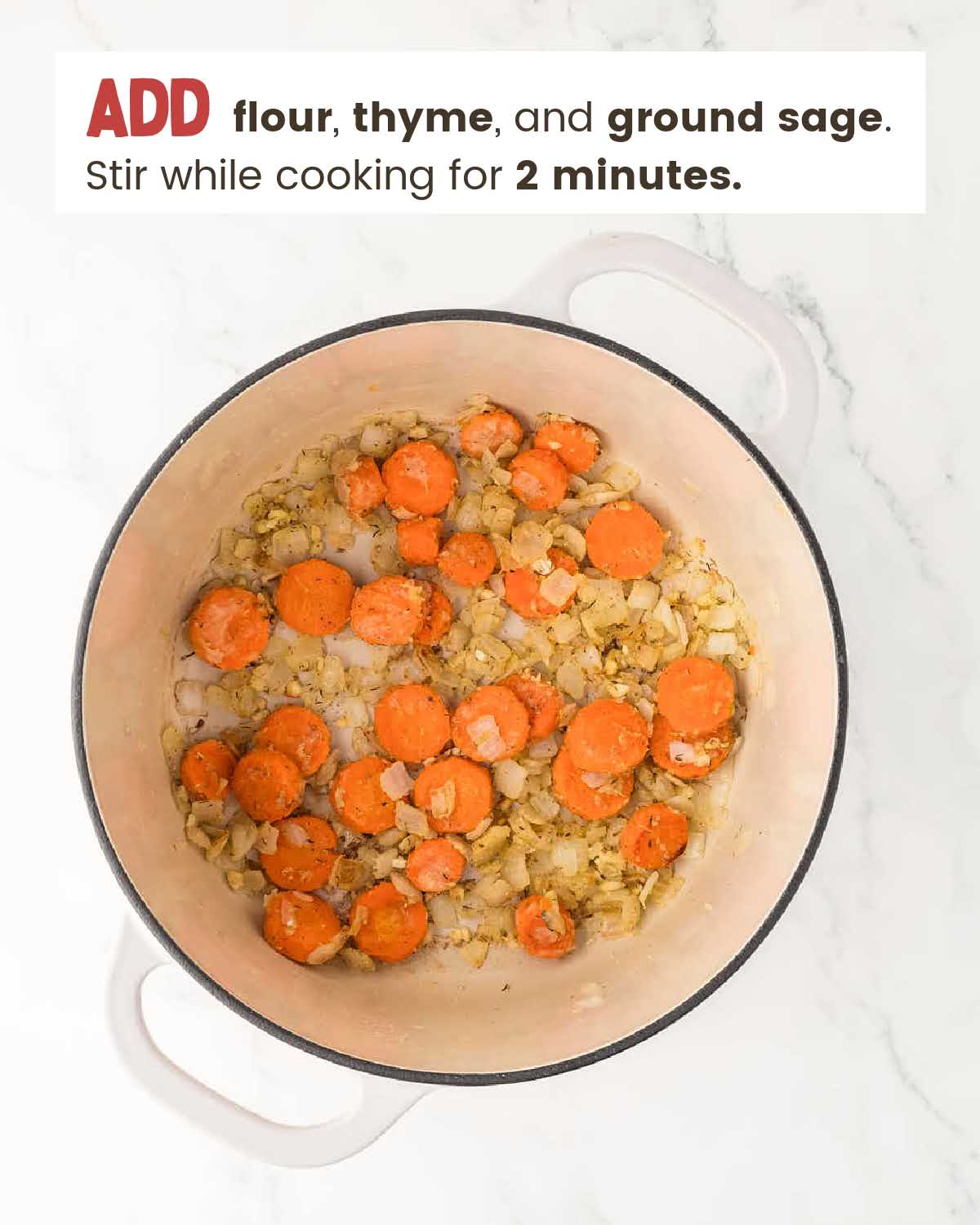 Garlic, onions, carrots, flour, and spices in a large pot.