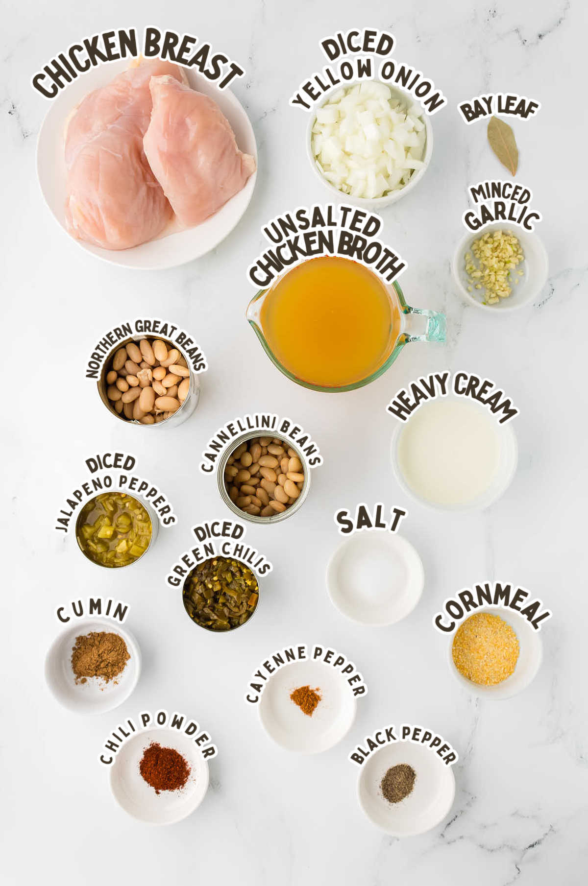 Ingredients needed to make a Crock Pot White Chicken Chili.