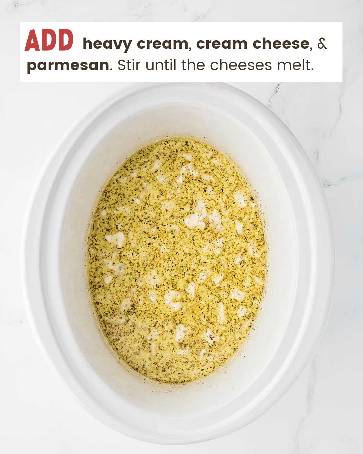 Cream sauce in a slow cooker.