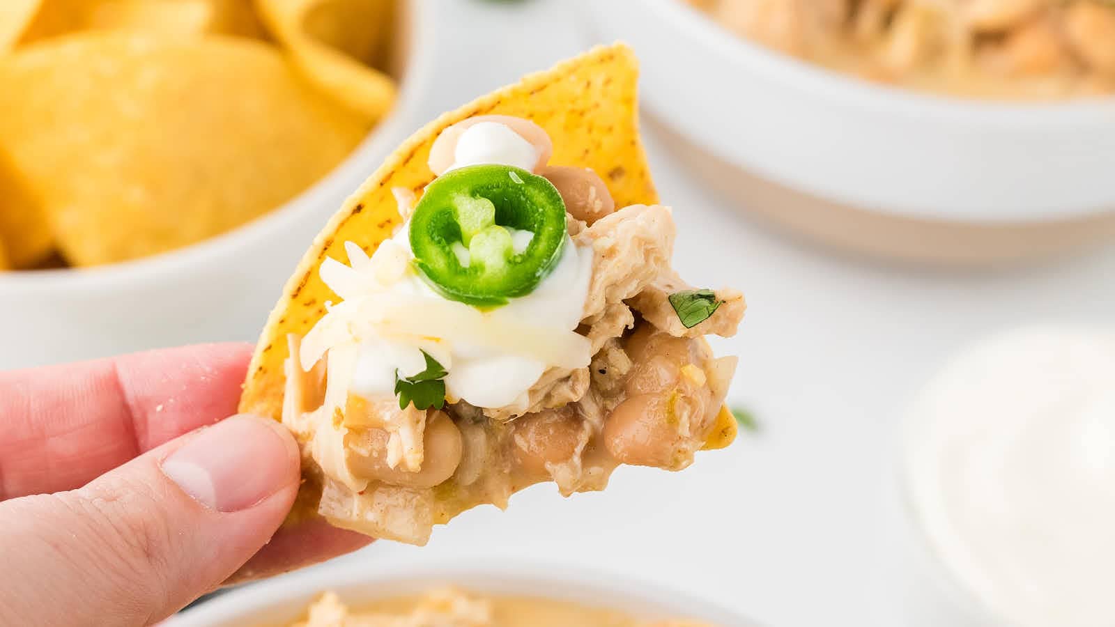Crockpot White Chicken Chili recipe by Cheerful Cook.