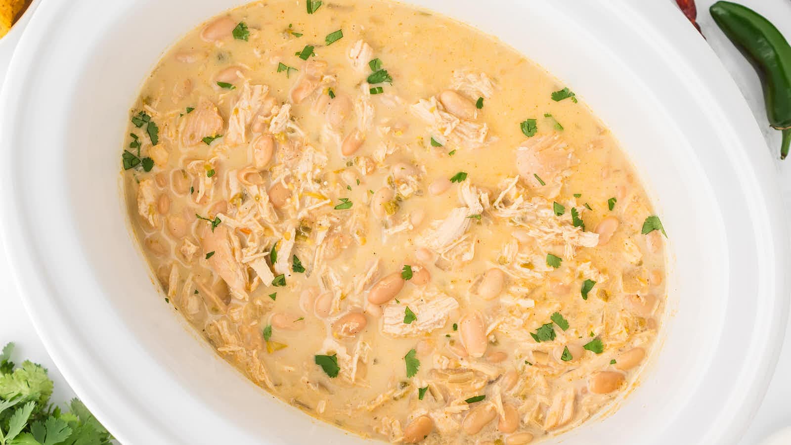 Crockpot White Chicken Chili recipe by Cheerful Cook.