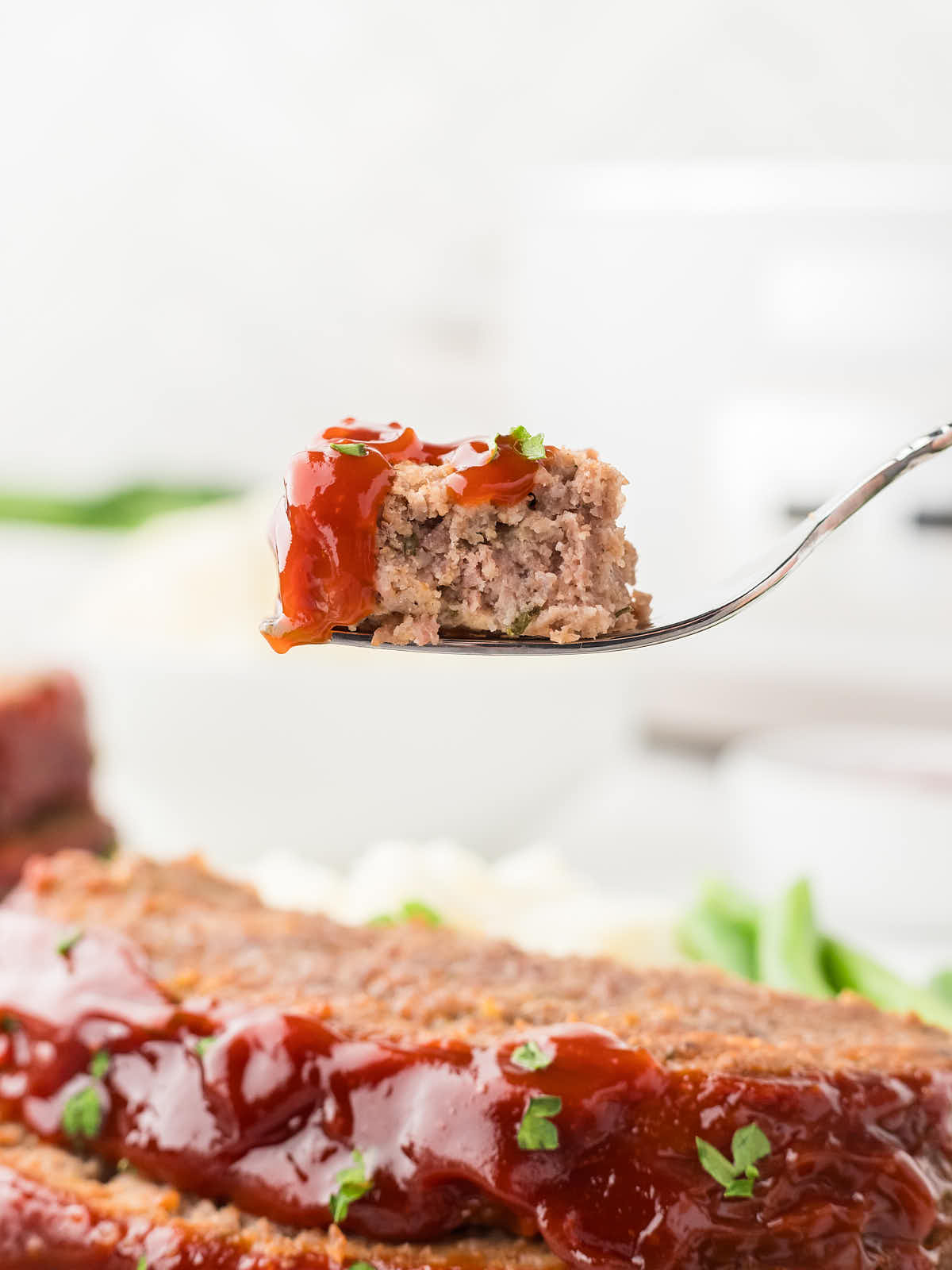 A forkful of Crockpot Meatloaf.