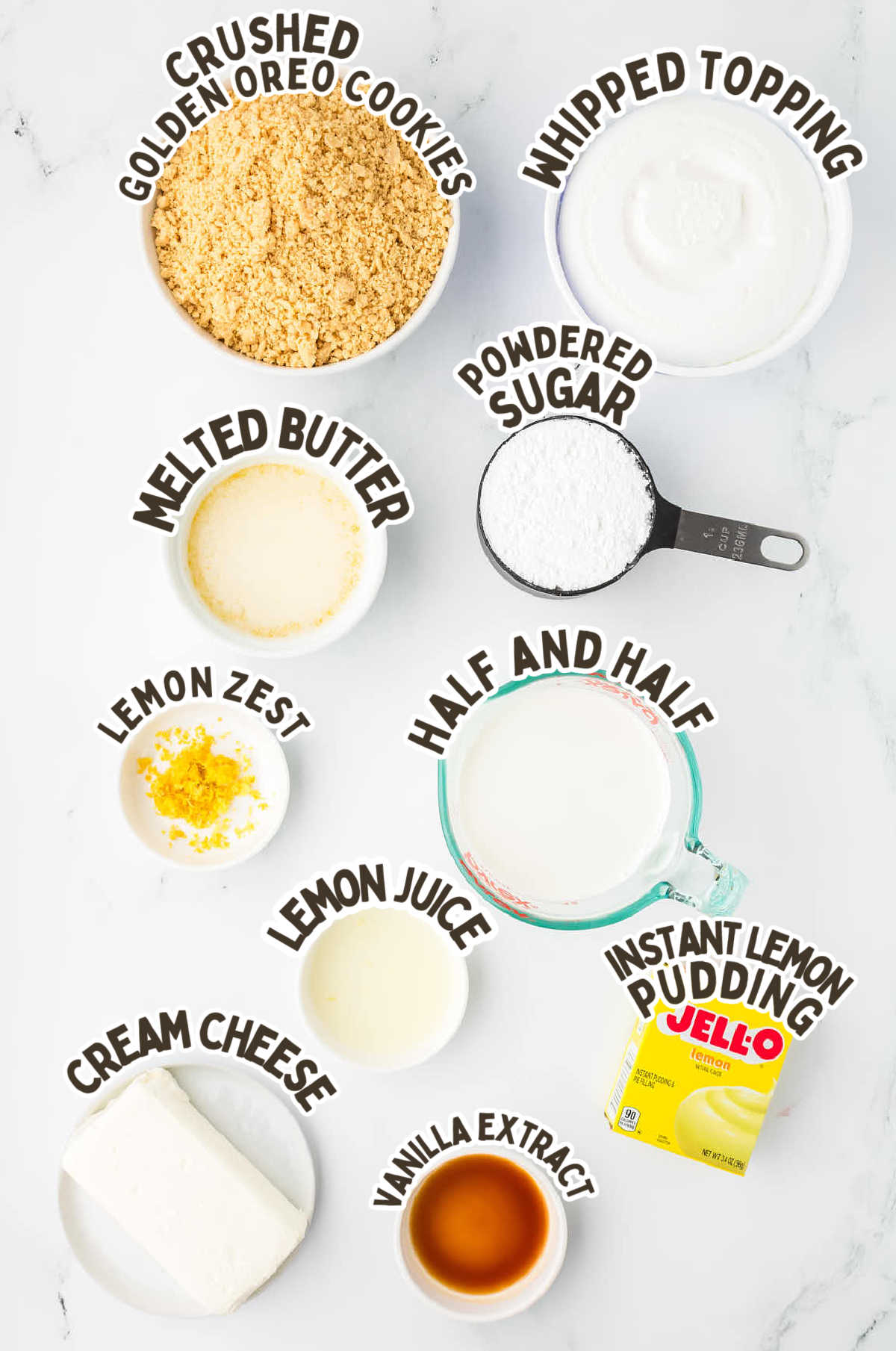 Ingredients needed to make a Lemon Lush. 