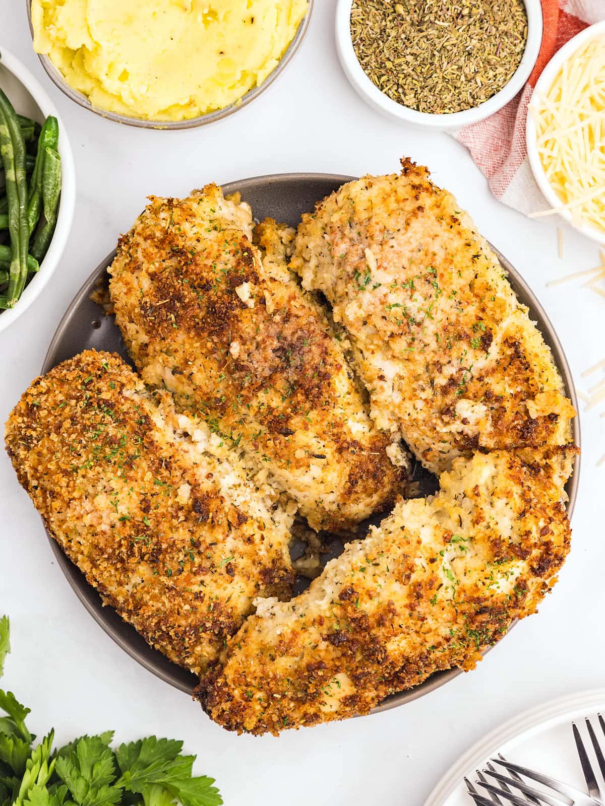 A plate of freshly cooked Parmesan Crusted Chicken.