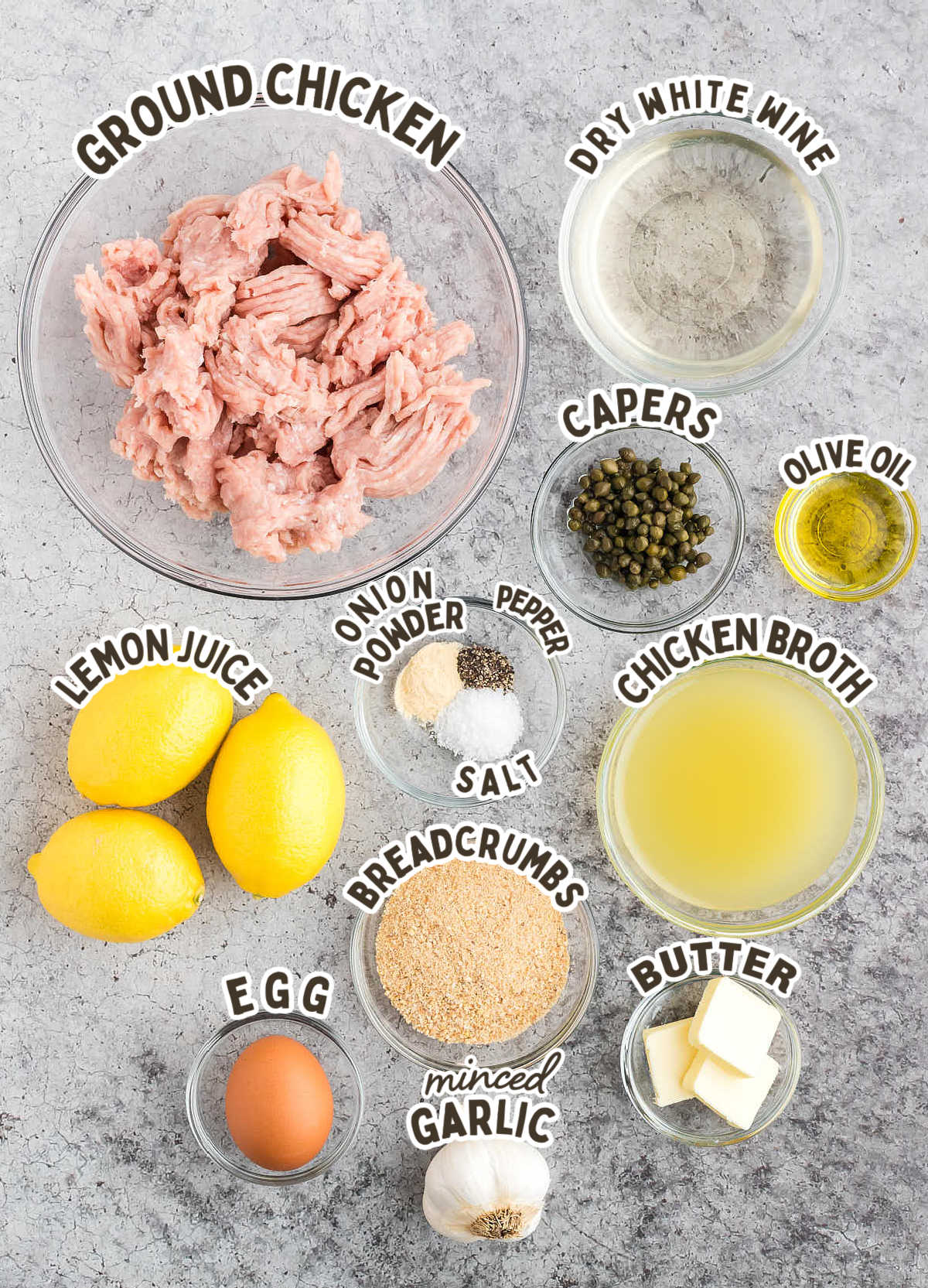 Ingredients needed to make Chicken Piccata Meatballs.