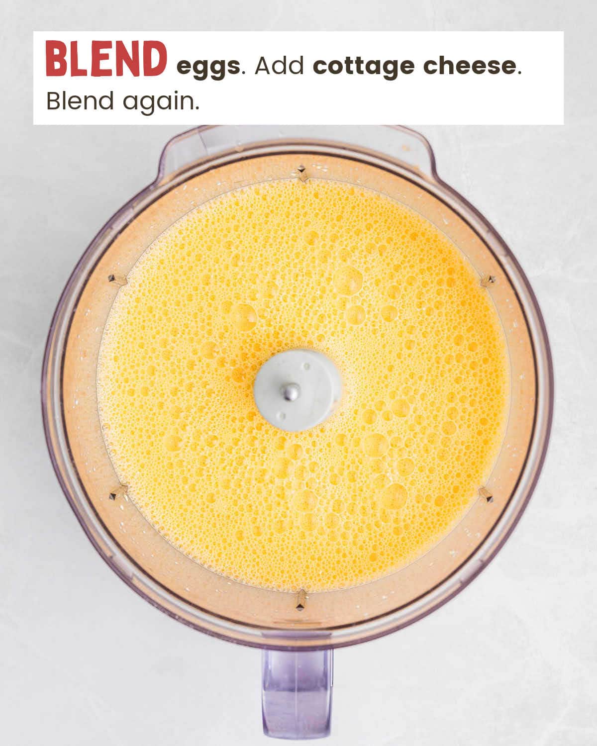 Blended eggs in a food processer.