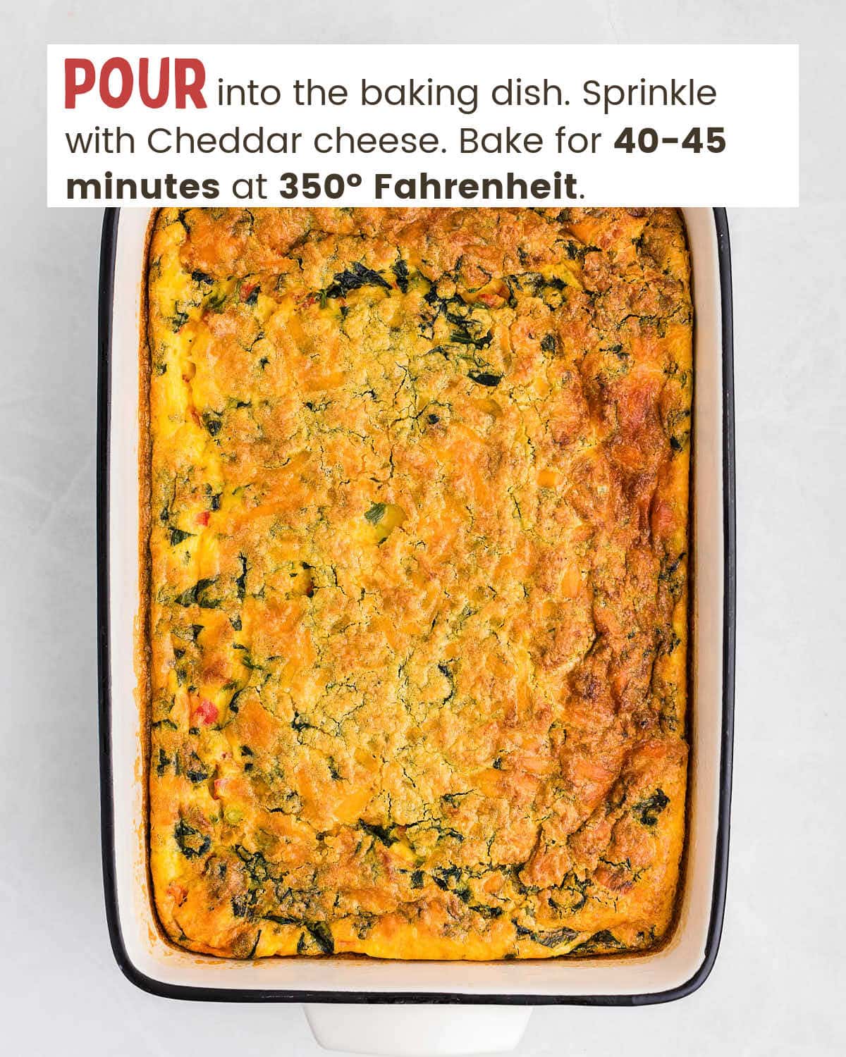 Cottage cheese egg bake in a baking dish.
