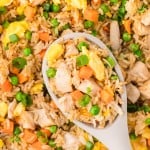 A serving spoon of Fried rice.