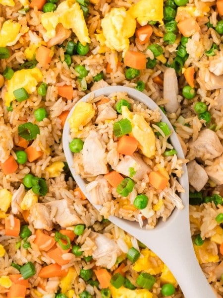 A serving spoon of Fried rice.