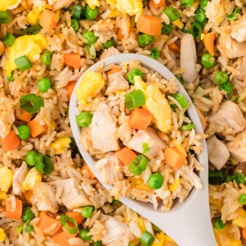 A serving spoon of Fried rice.