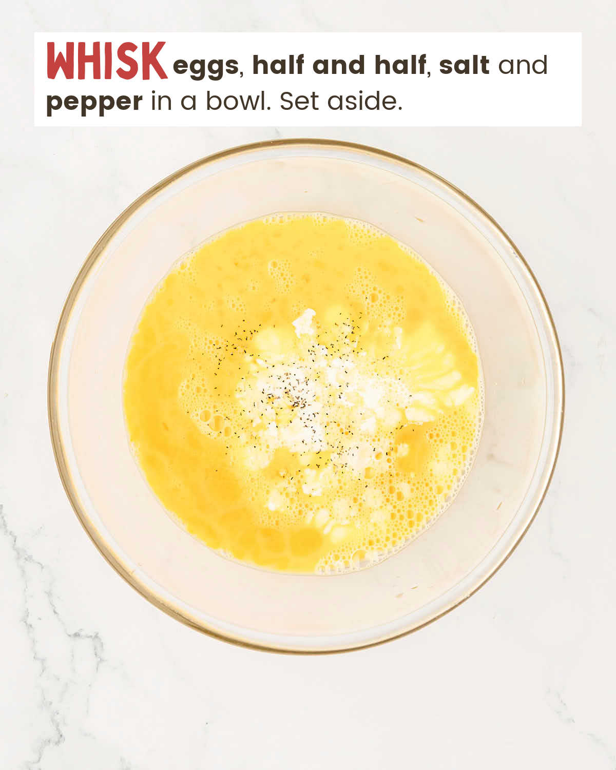 Whisked eggs in a bowl.
