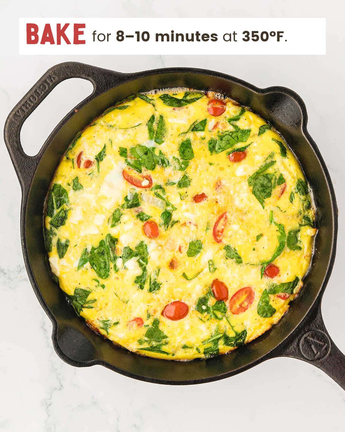 Baked frittata in a cast iron pan.