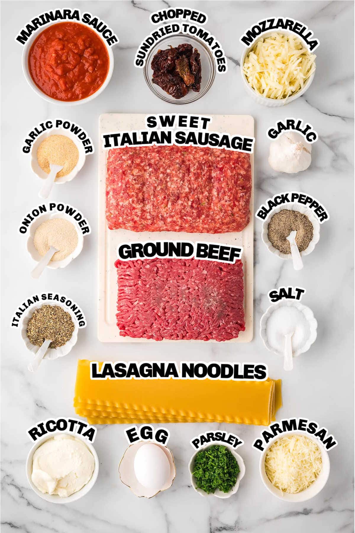 Ingredients needed to make a Lasagna.