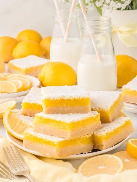 A plate of Lemon Bars on white plate.