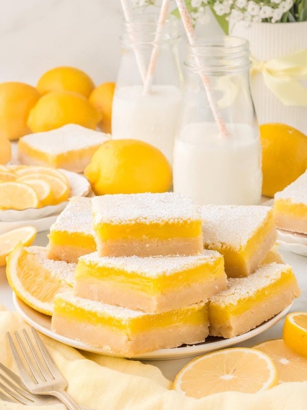 A plate of Lemon Bars on white plate.