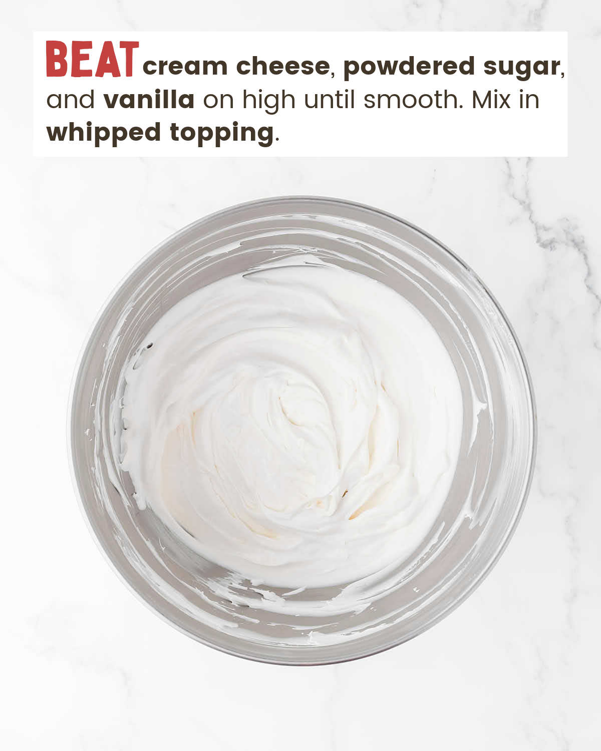 Cream cheese mixture in a mixing bowl.
