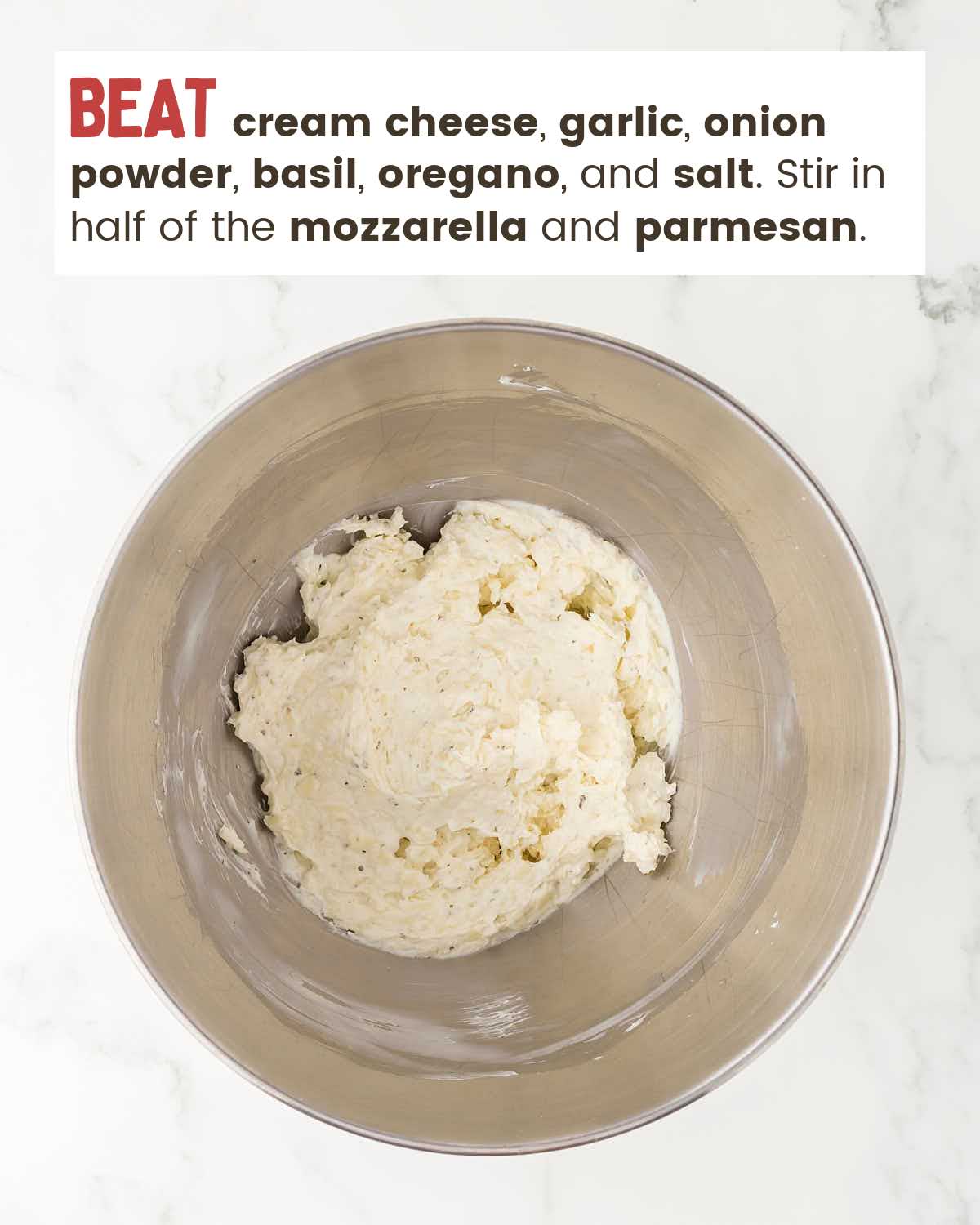 Cream cheese mixture in a bowl. 