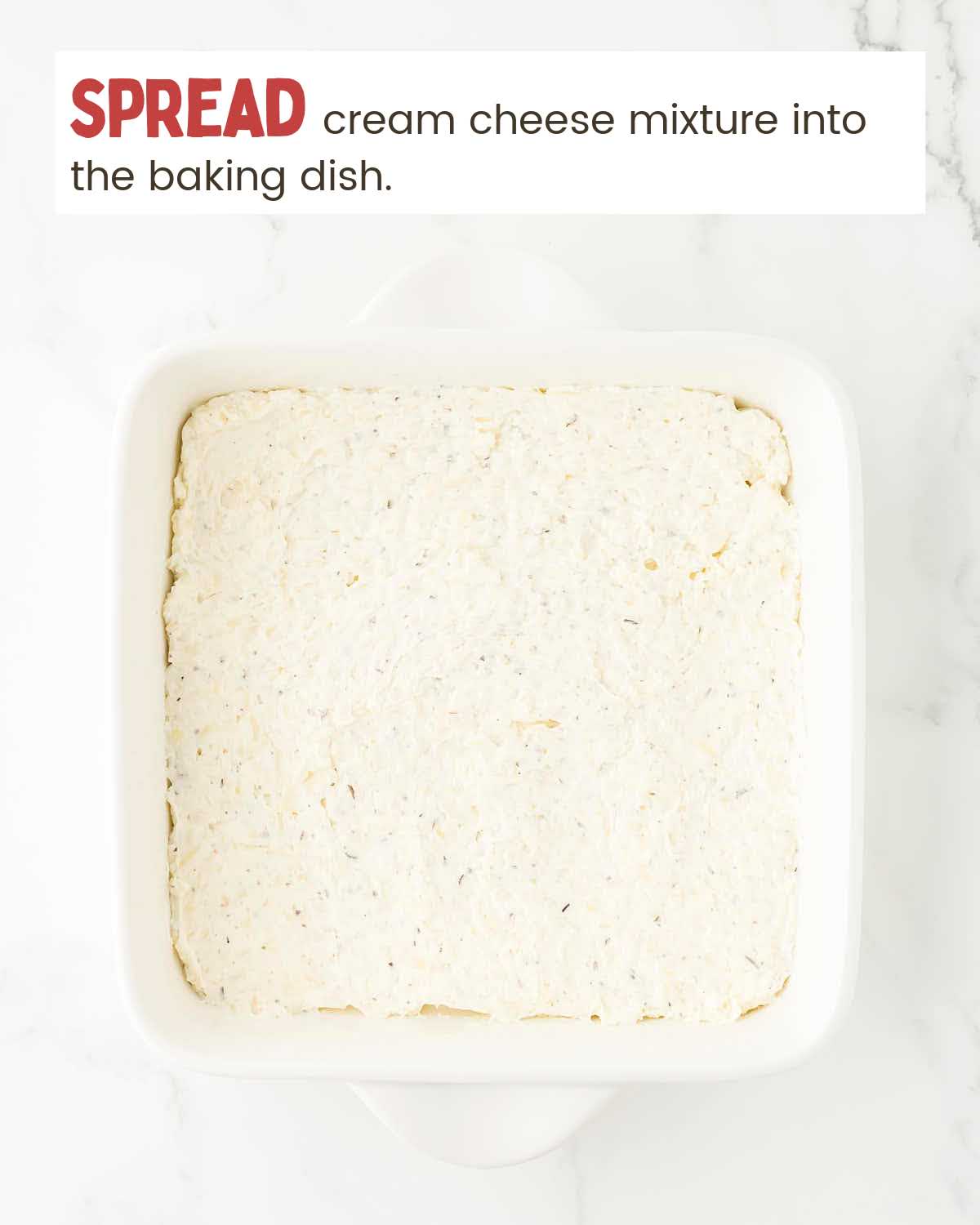 Cream cheese mixture in a dish.