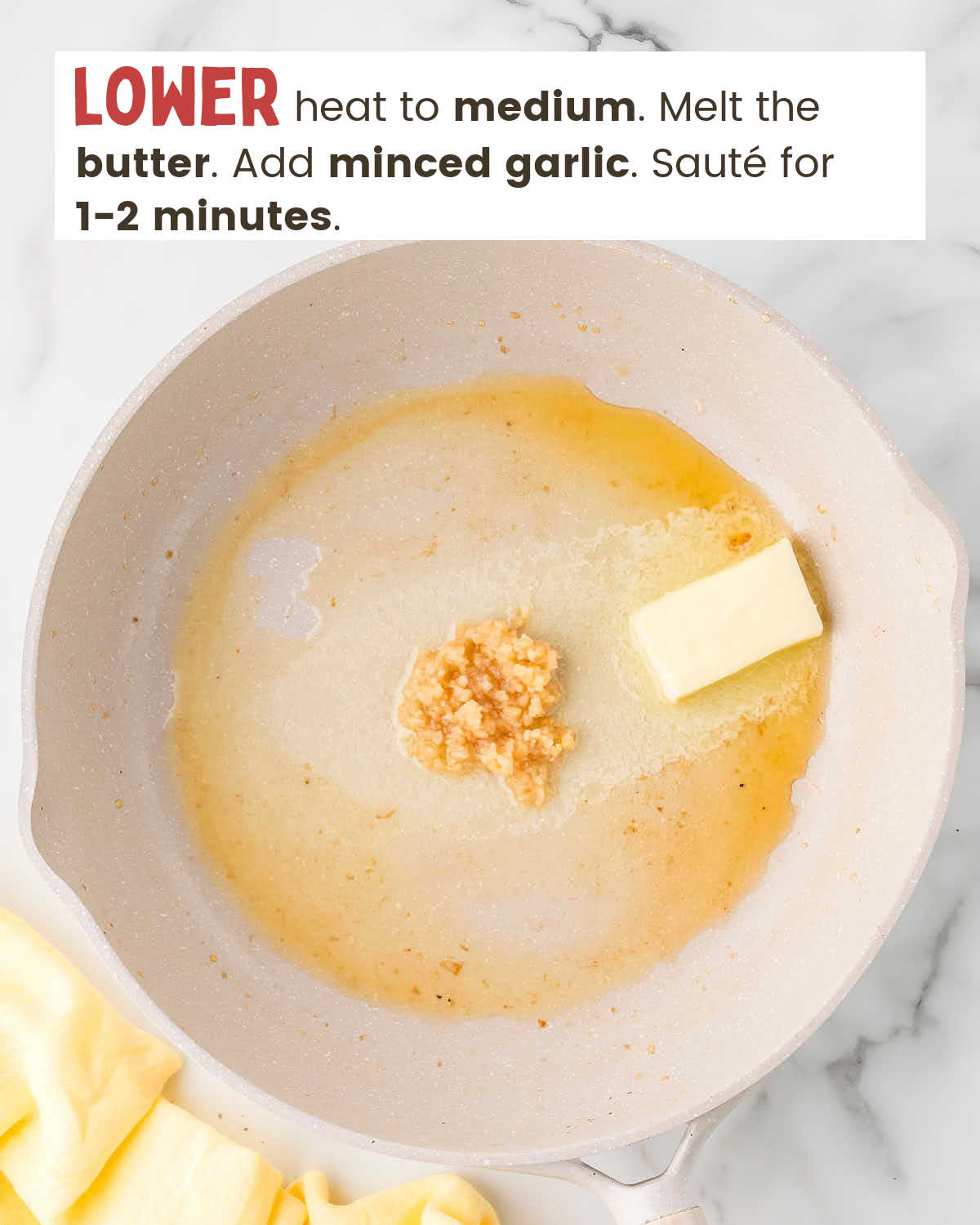 Butter and garlic in a skillet.