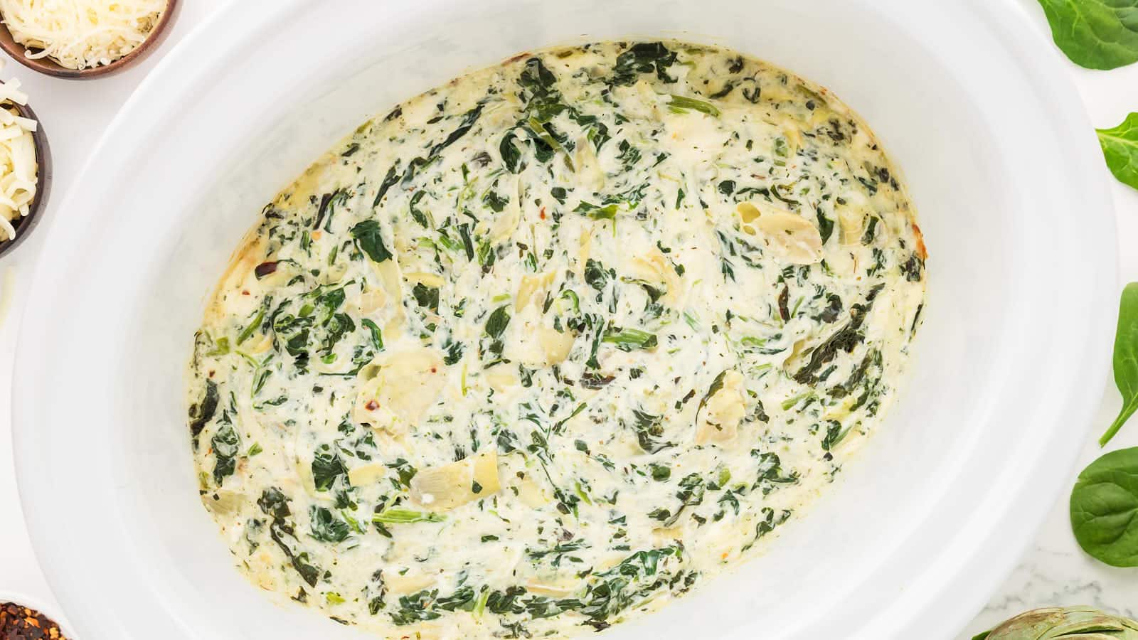 Slow Cooker Spinach Artichoke Dip recipe by Cheerful Cook.