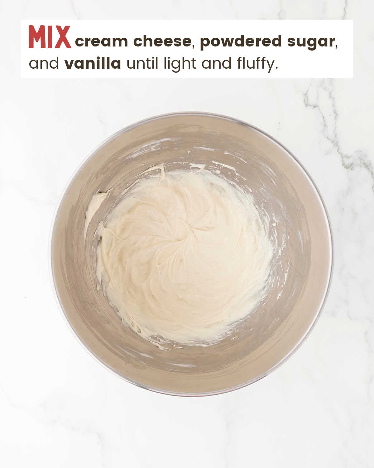 Cream cheese mixture in a mixing bowl.