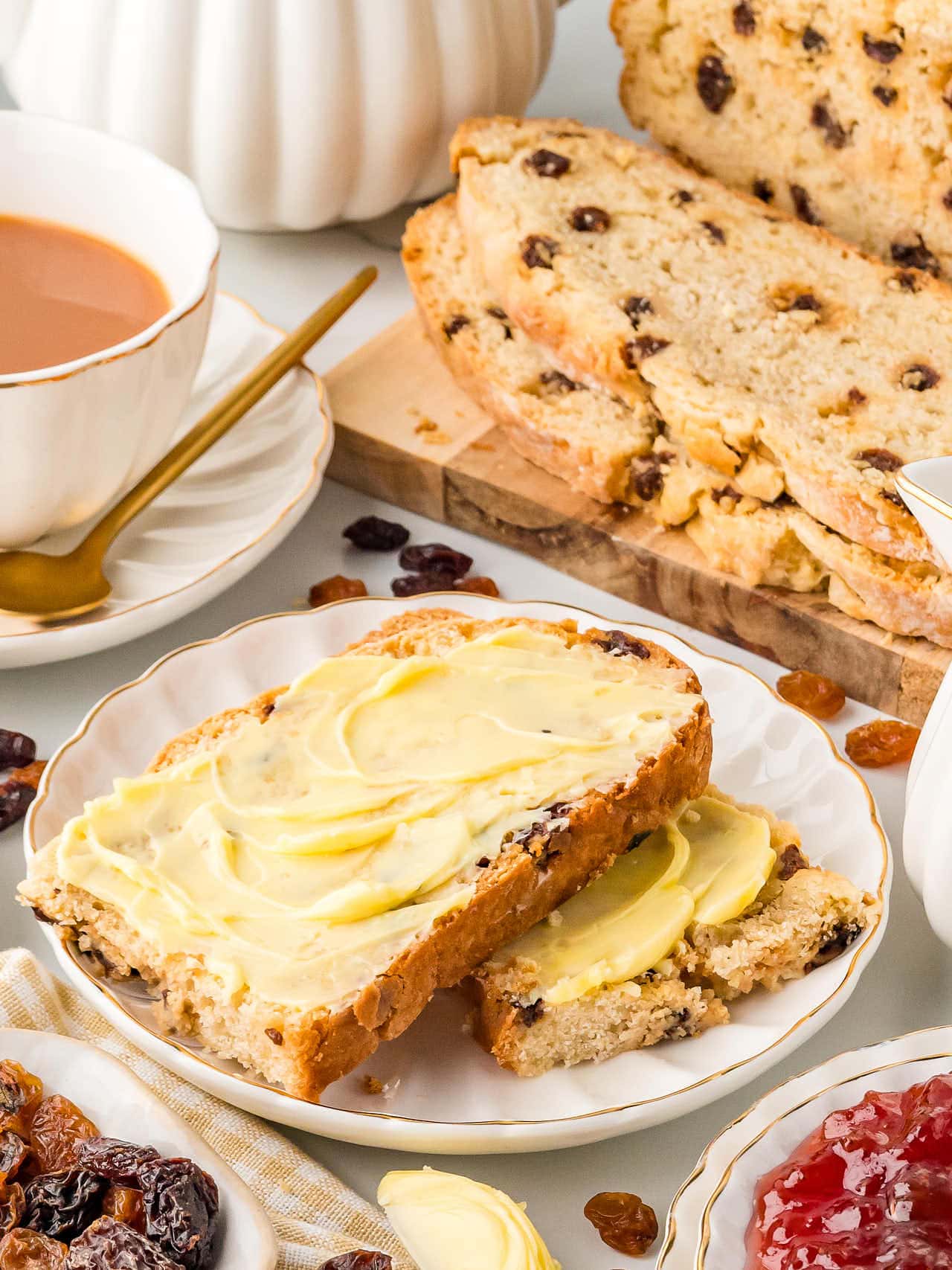 Slices of Irish soda bread with Irish butter.