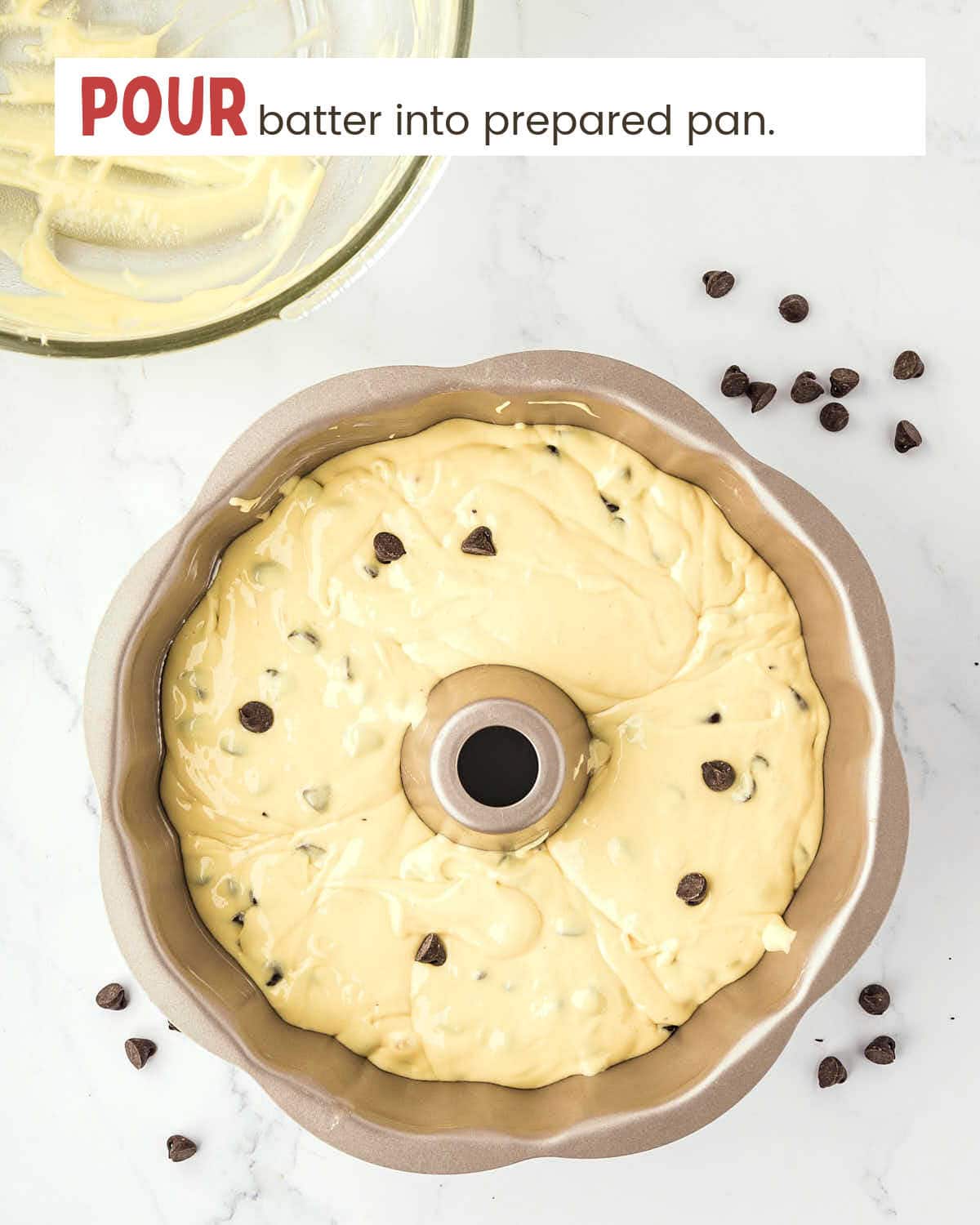 Cake batter in a Bundt pan.