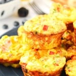 Egg Muffins served on a blue plate.