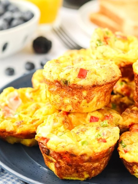 Egg Muffins served on a blue plate.