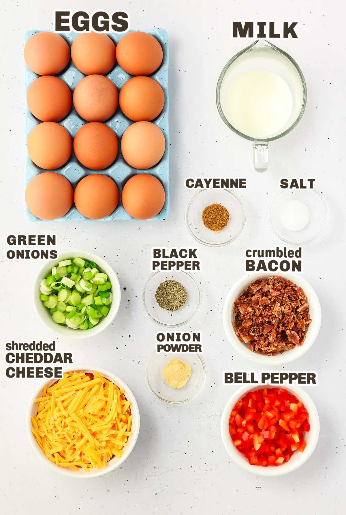 Ingredients needed to make Egg Muffins. 