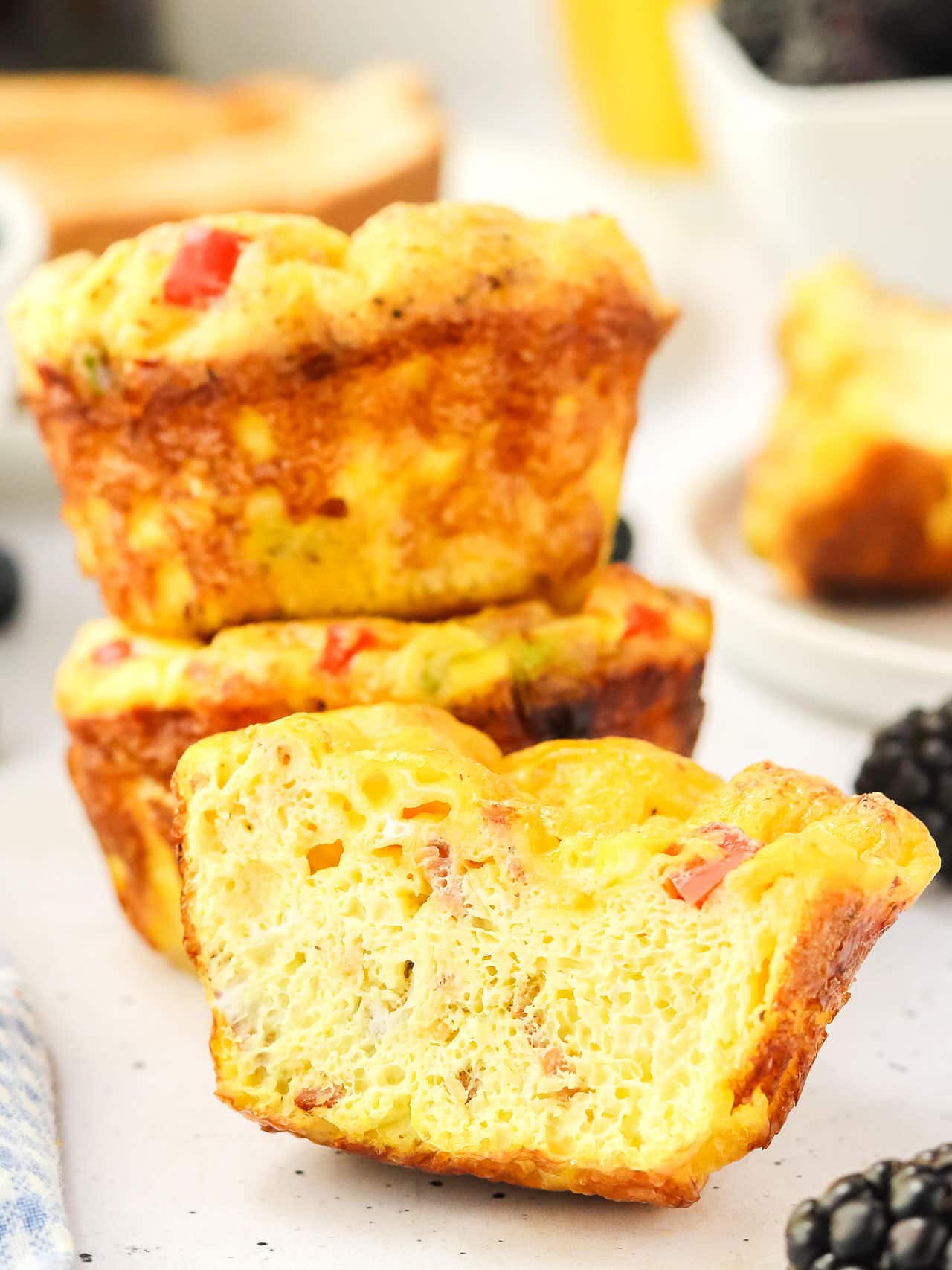 Closeup of a sliced Egg Muffins.