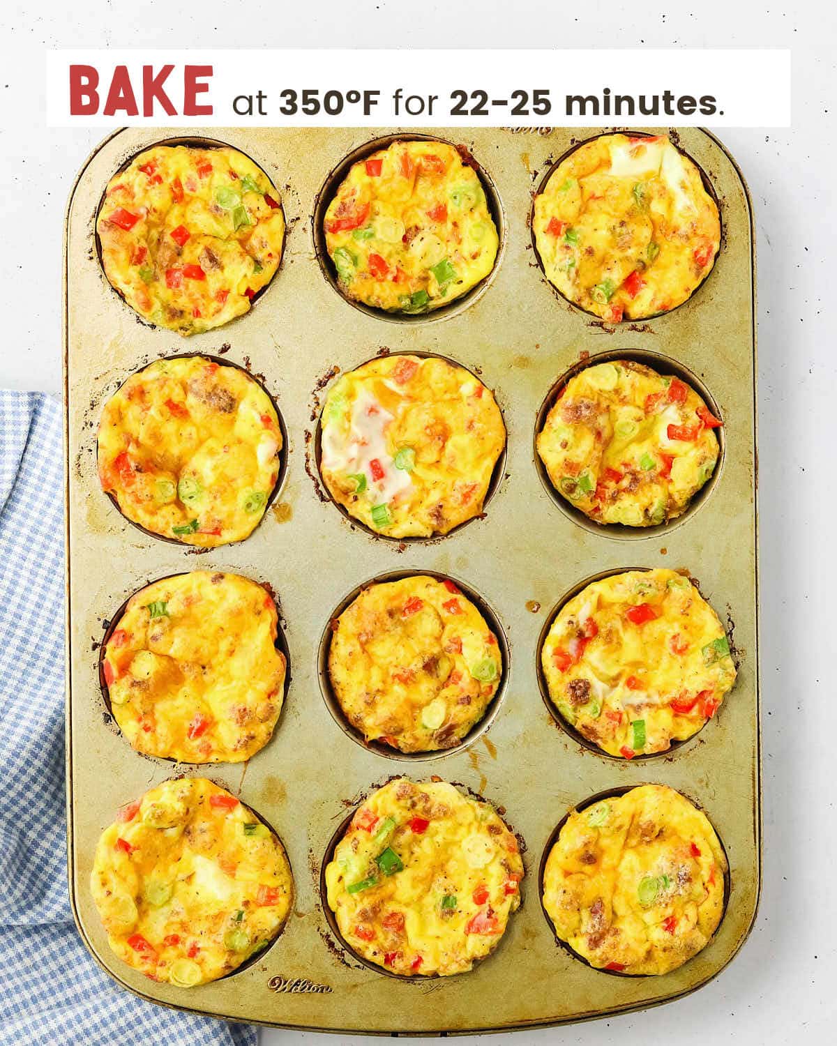 Baked egg muffins in a muffin baking pan.