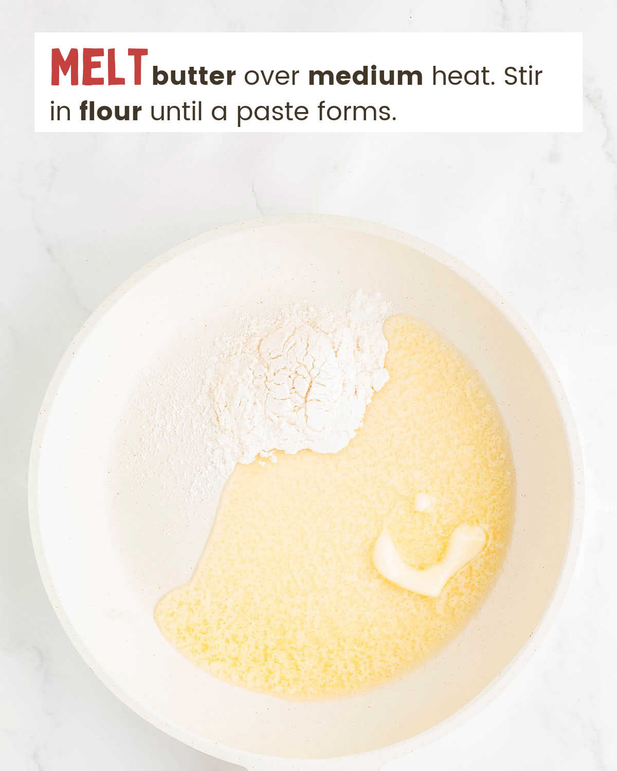 Melted butter and flour in a skillet. 
