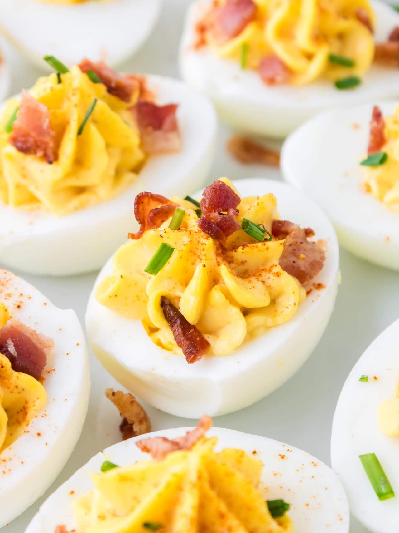 Closeup of Million Dollar Deviled Eggs.