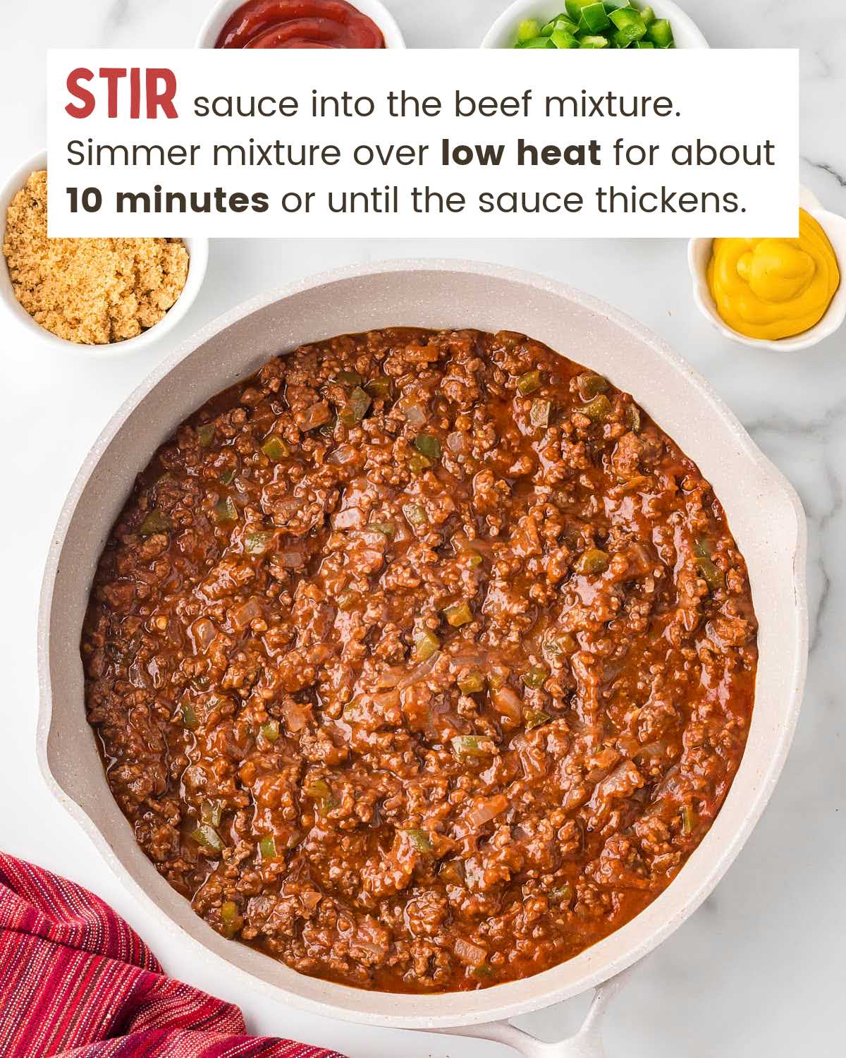 Sloppy Joe meat mixture in a skillet.