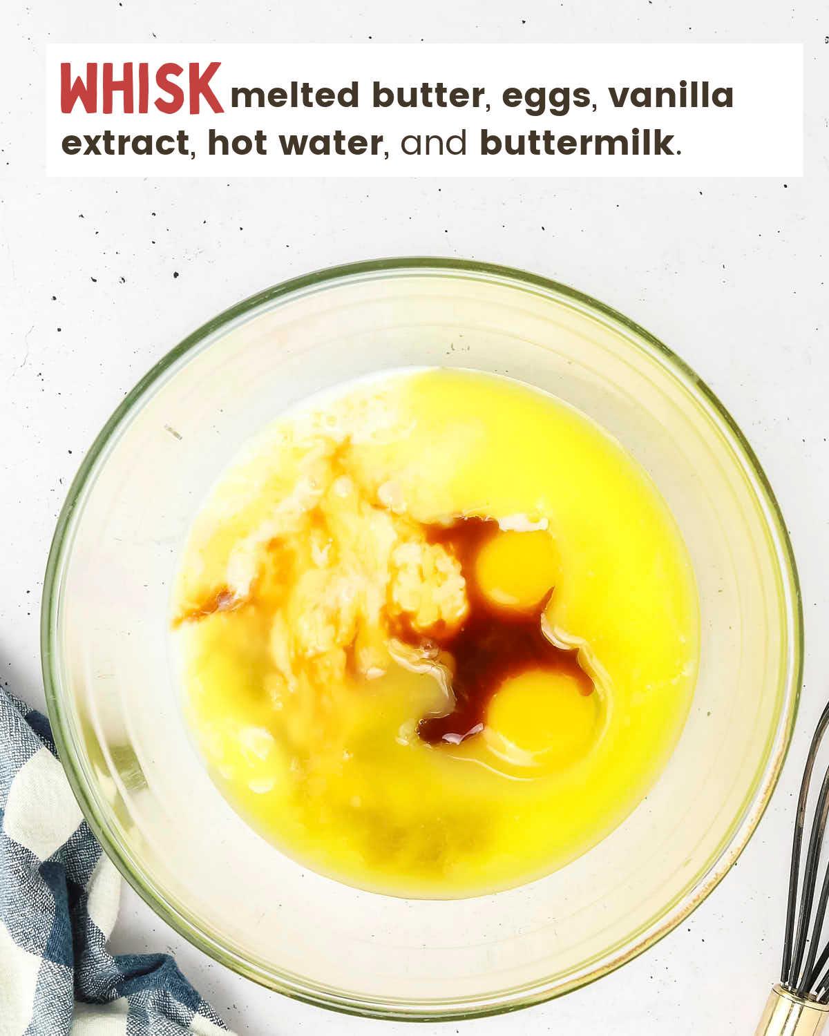 Wet ingredients for S'mores bread in a mixing bowl.