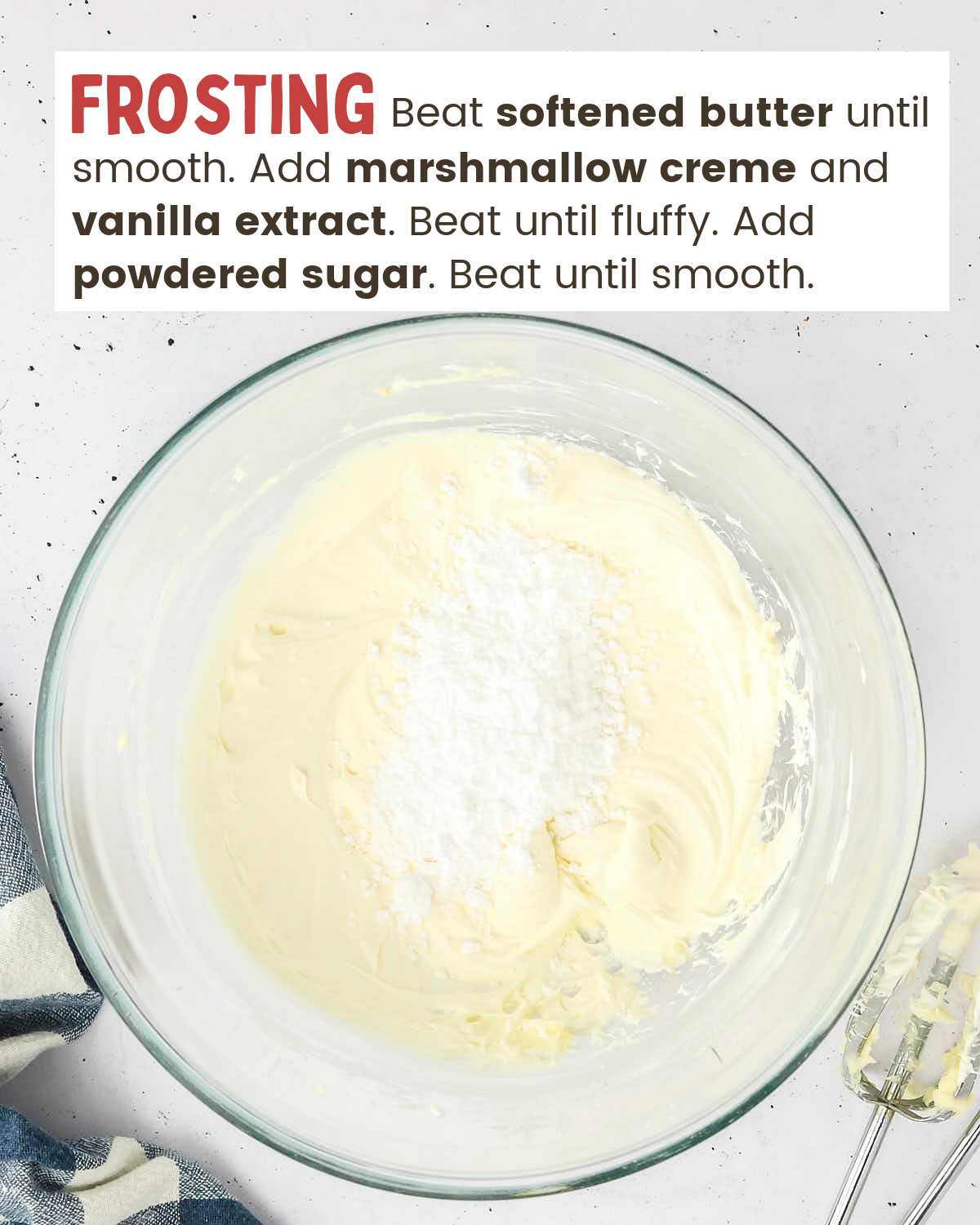 Frosting ingredients in a mixing bowl.