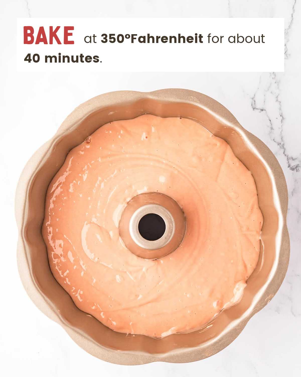 Strawberry cake batter in a Bundt pan.