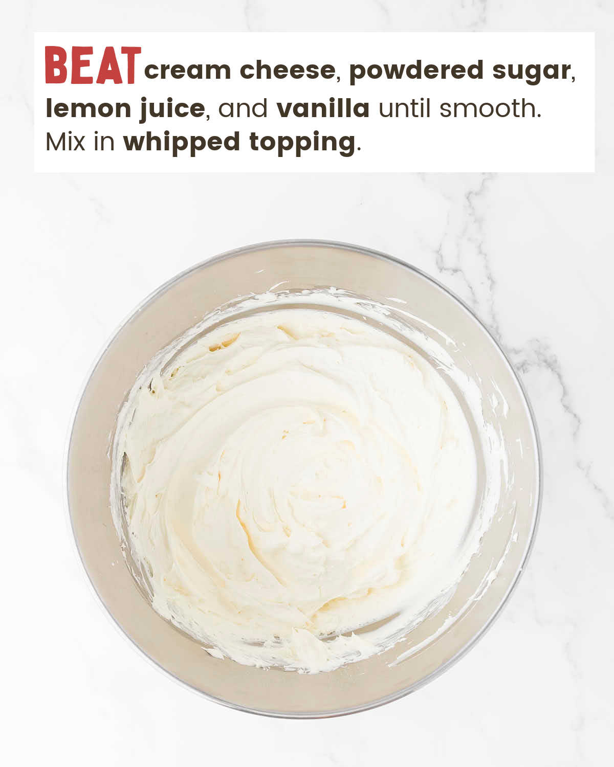 Cream cheese mixture in a mixing bowl.